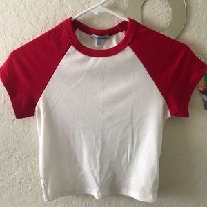 Red and white baseball tee crop top.